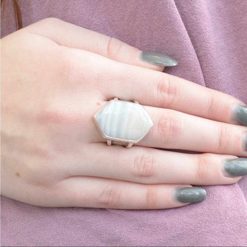 Angular White Banded Agate Ring // Agate Jewelry … - image 1